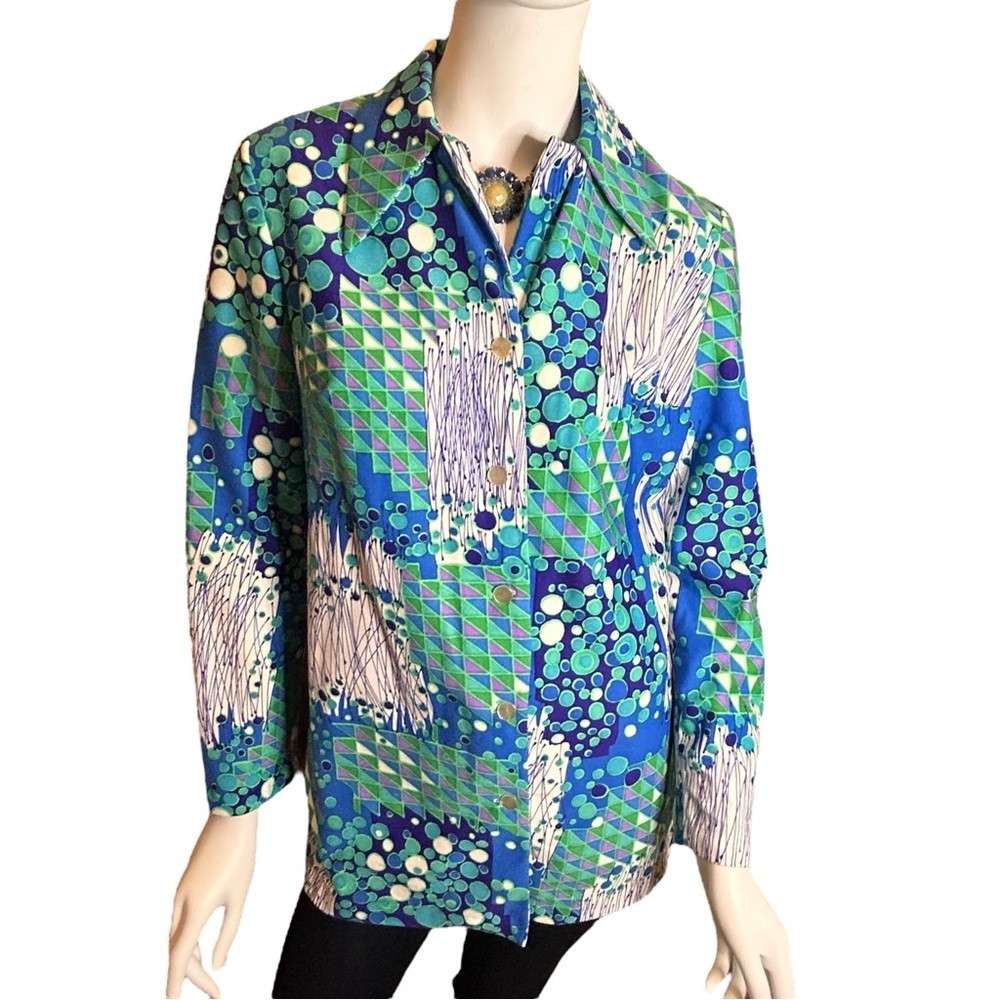 Vintage 70s Stockton Mod Blue Dagger Collar Blouse Size Vintage 14 / Medium